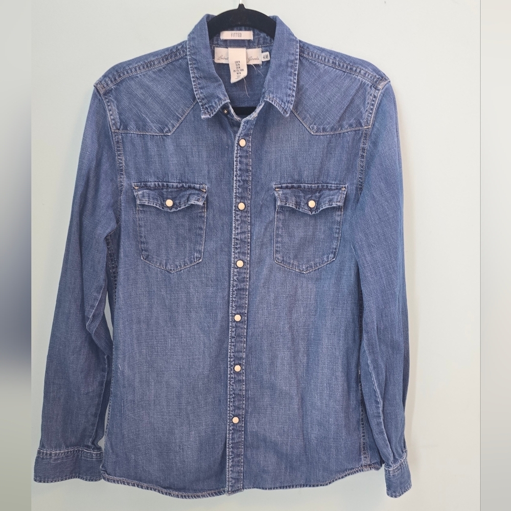 H&M Denim Western Country Pearl Snap Button-Down Shirt Nashville